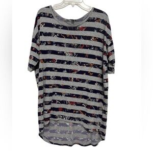 Oversized Striped Floral Print Irma Hi Low Tee